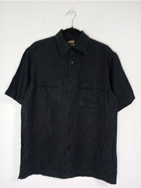 Bruno New York 100% Linen Button-Up Shirt Size M Mens Black Short Sleeve Summer